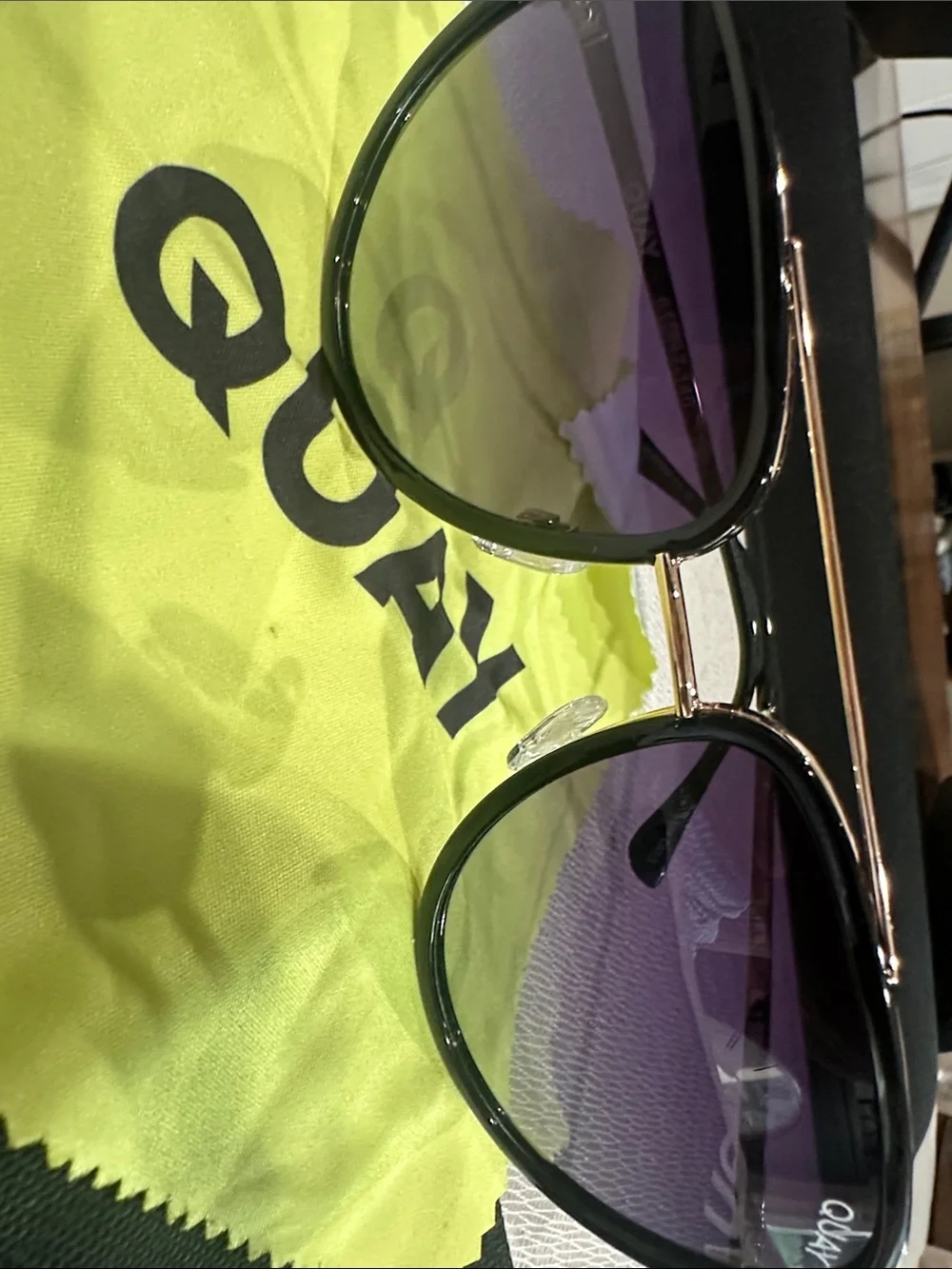 Quay Australia Aviator Sunglasses in Black with Gold Frame